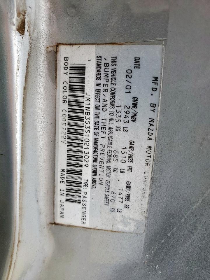2001 Mazda Mx-5 Miata Base VIN: JM1NB353510213029 Lot: 60668405