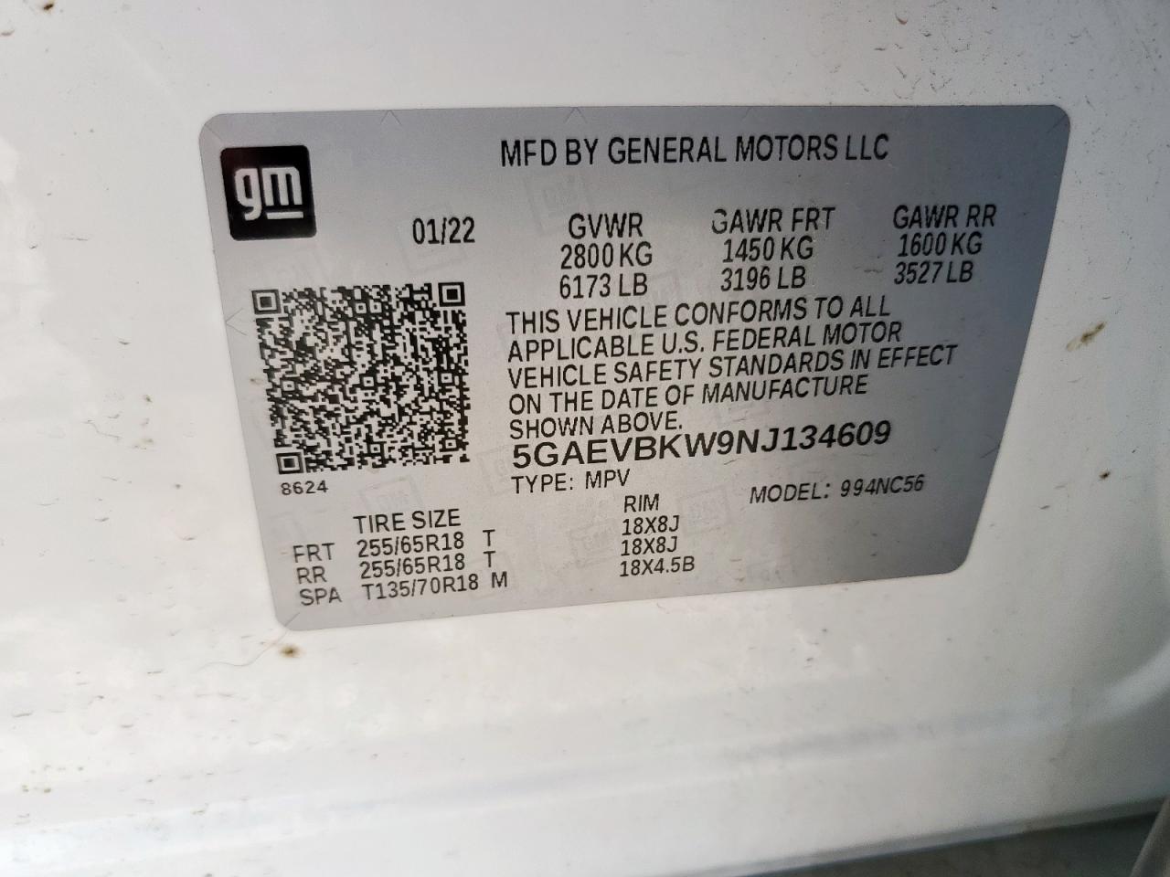 2022 Buick Enclave Premium VIN: 5GAEVBKW9NJ134609 Lot: 61864665