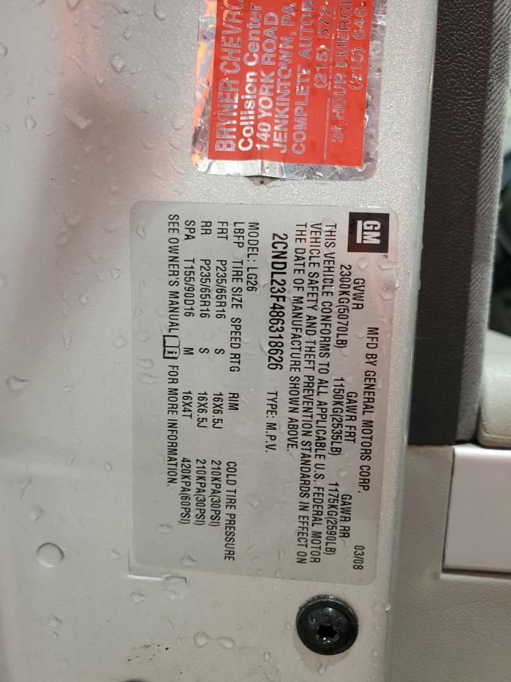 2008 Chevrolet Equinox Ls VIN: 2CNDL23F486318626 Lot: 61826265