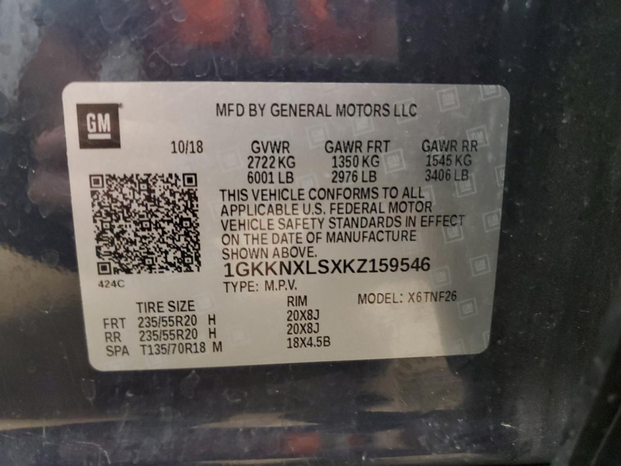 2019 GMC Acadia Denali VIN: 1GKKNXLSXKZ159546 Lot: 60056925