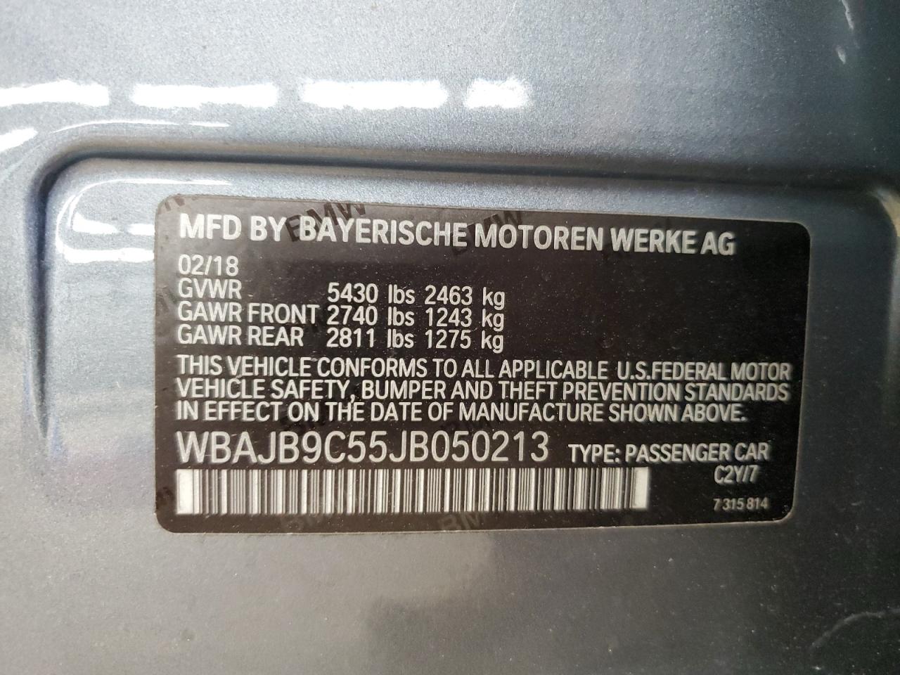 2018 BMW M550Xi VIN: WBAJB9C55JB050213 Lot: 61714255
