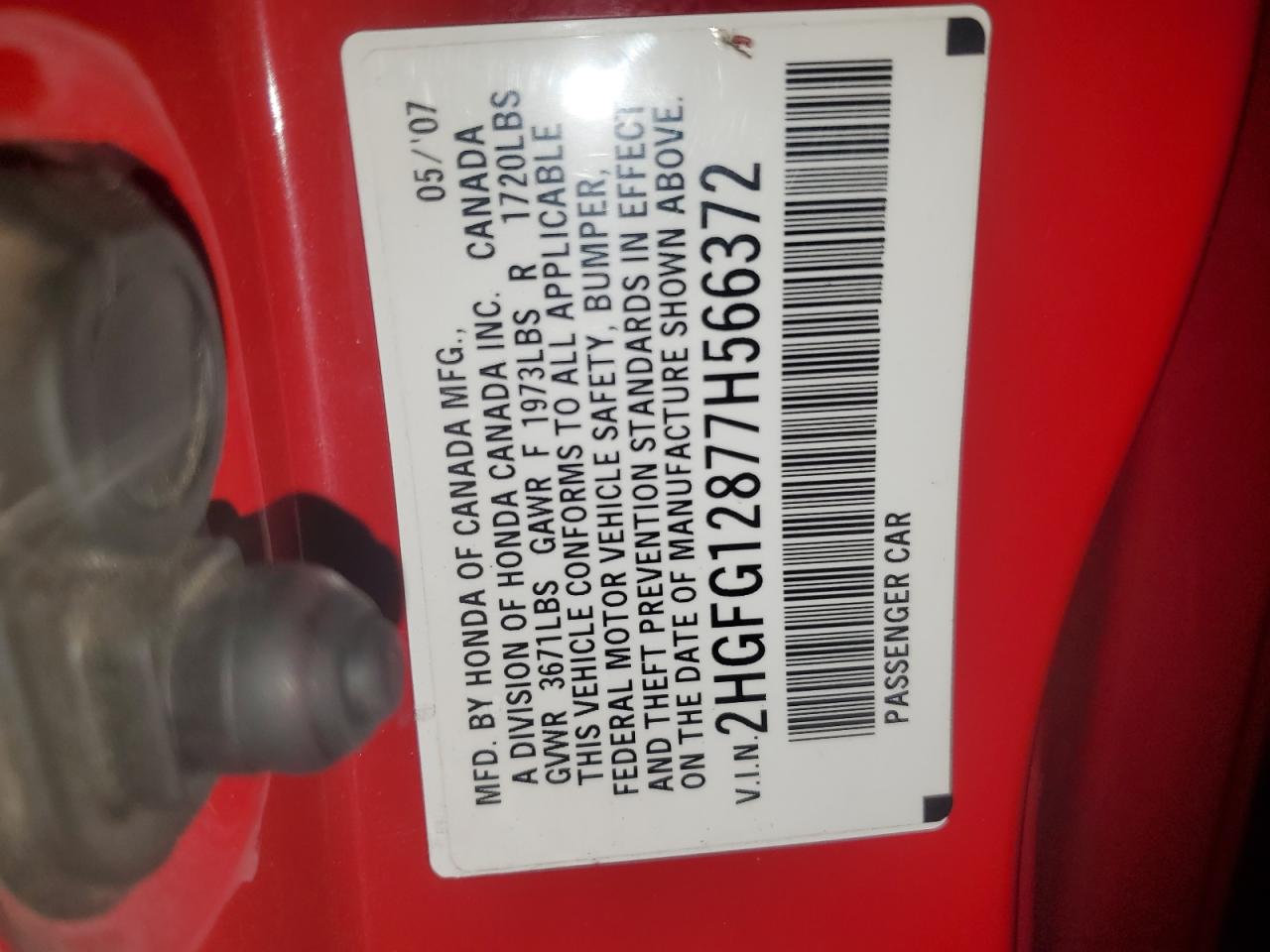 2007 Honda Civic Ex VIN: 2HGFG12877H566322 Lot: 63151075