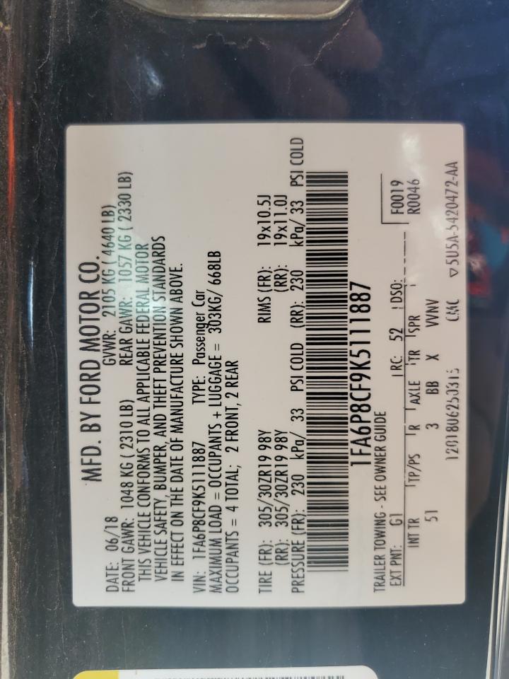 2019 Ford Mustang Gt VIN: 1FA6P8CF9K5111887 Lot: 61023555