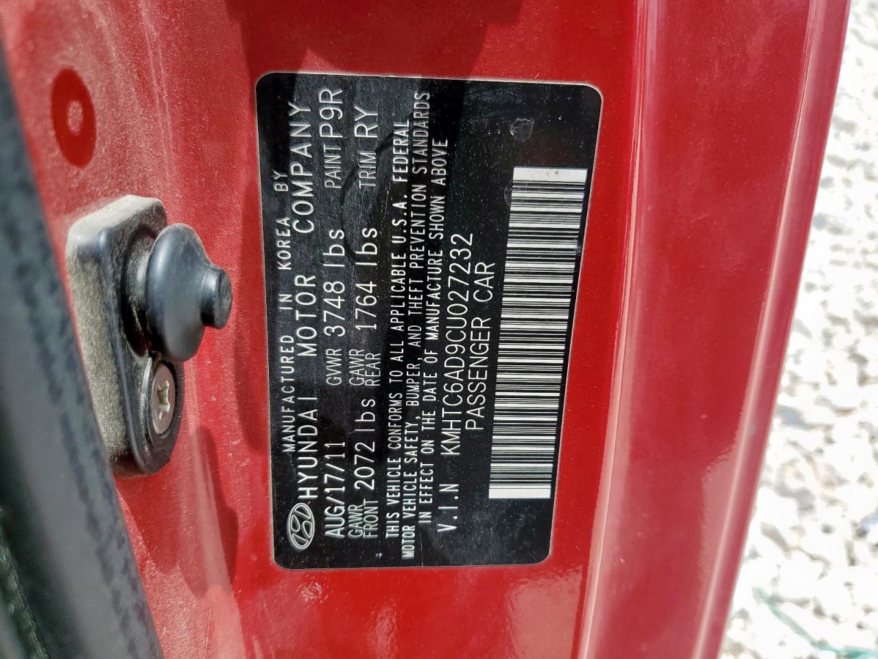 2012 Hyundai Veloster VIN: KMHTC6AD9CU027232 Lot: 62367305