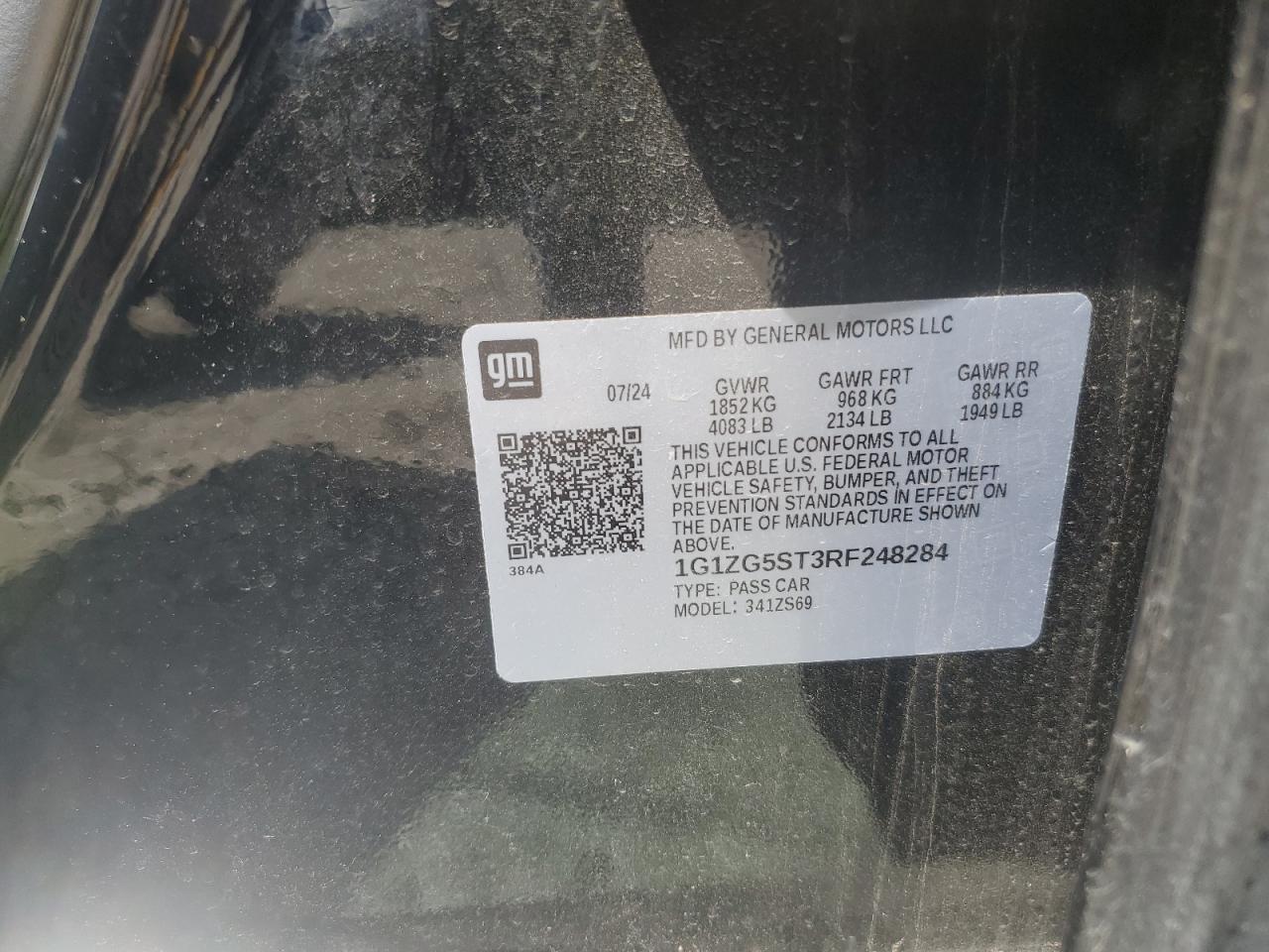 2024 Chevrolet Malibu Rs VIN: 1G1ZG5ST3RF248284 Lot: 62882725