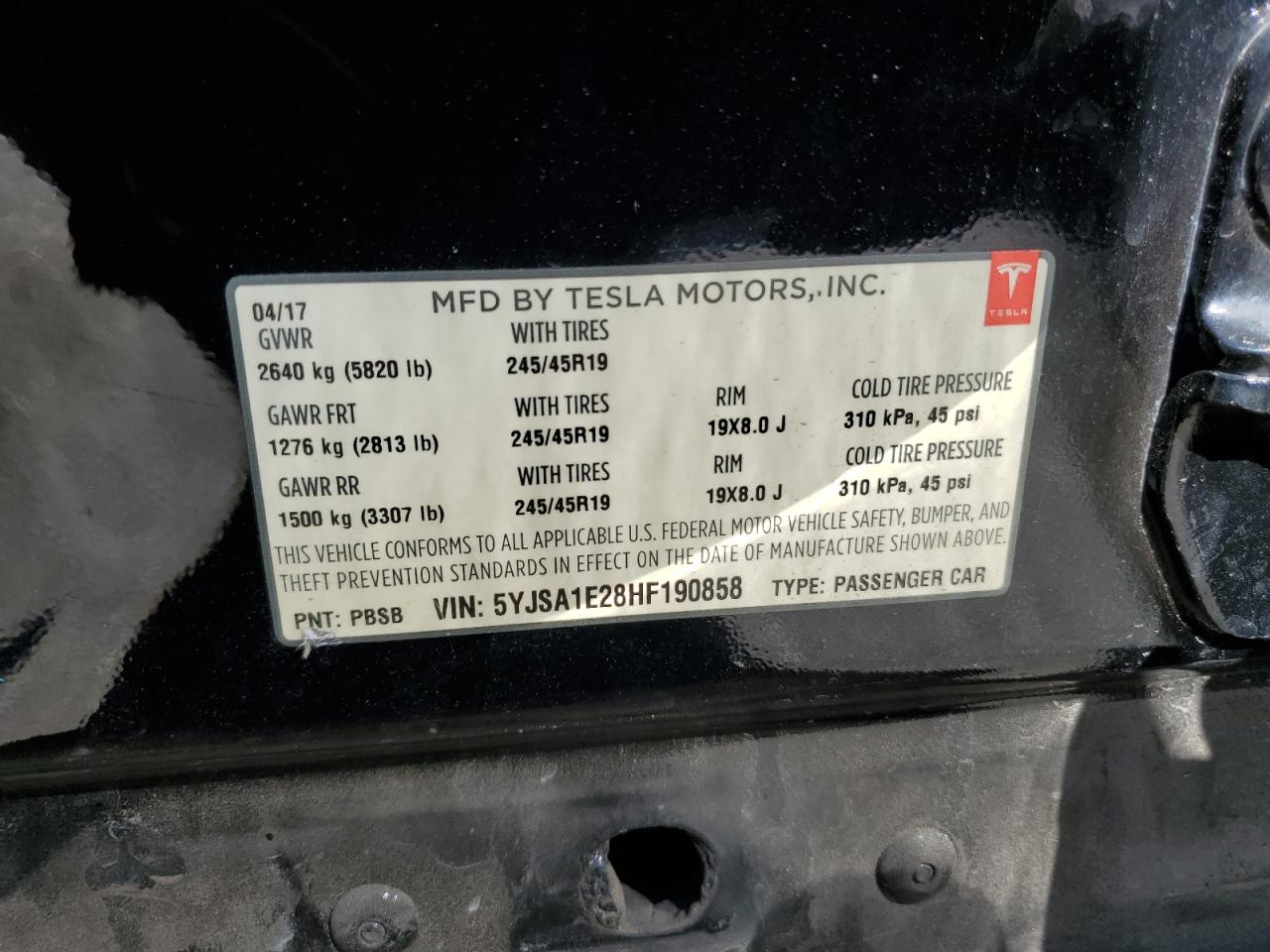 2017 Tesla Model S VIN: 5YJSA1E28HF190858 Lot: 60690695