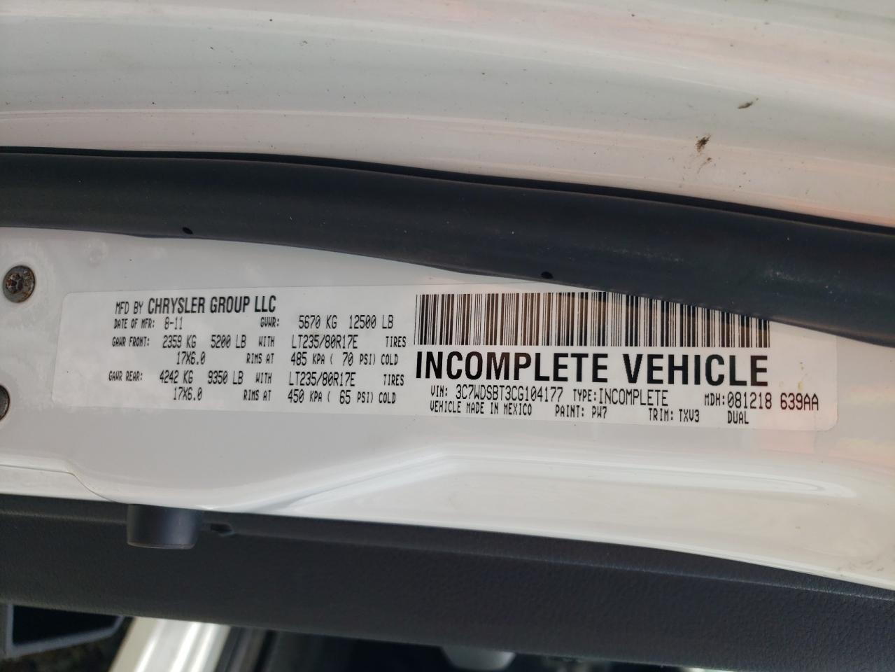 2012 Dodge Ram 3500 St VIN: 3C7WDSBT3CG104177 Lot: 61028465