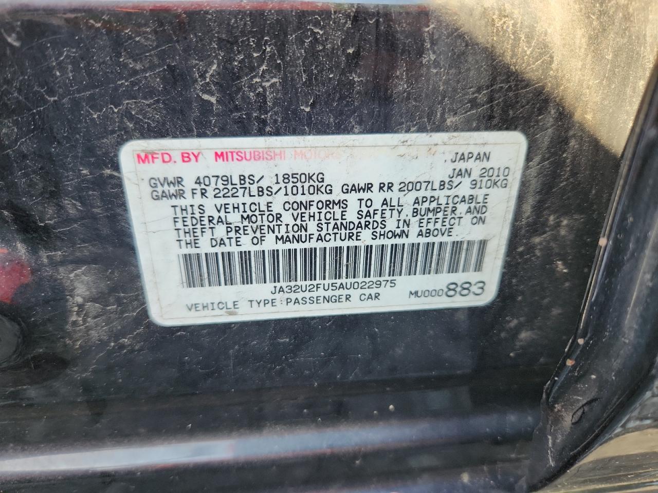2010 Mitsubishi Lancer Es/Es Sport VIN: JA32U2FU5AU022975 Lot: 62087865
