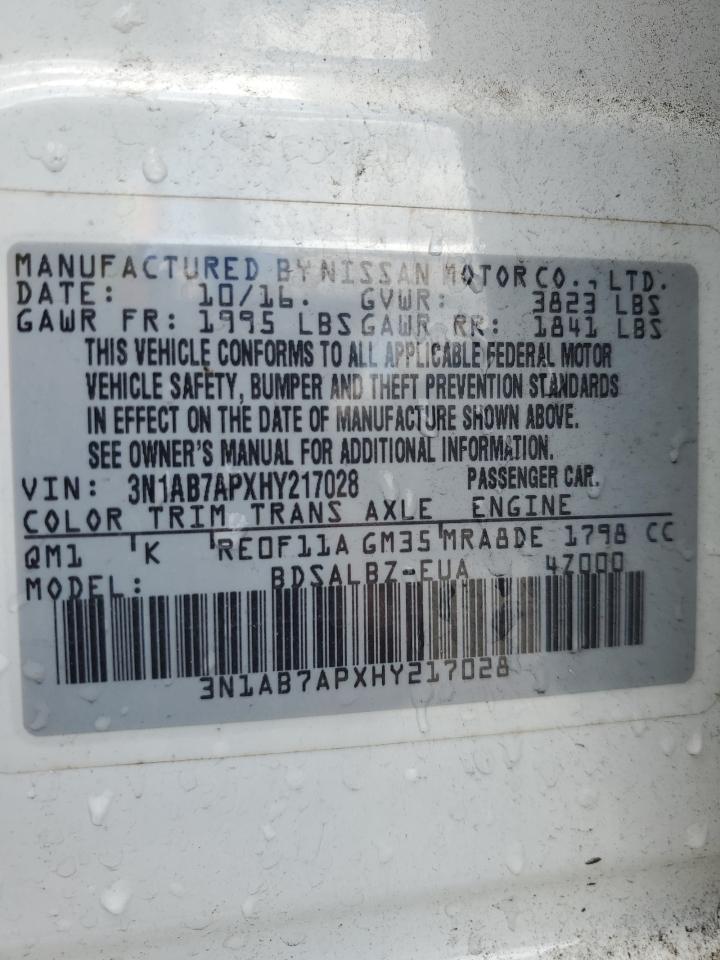 2017 Nissan Sentra S VIN: 3N1AB7APXHY217028 Lot: 62901805