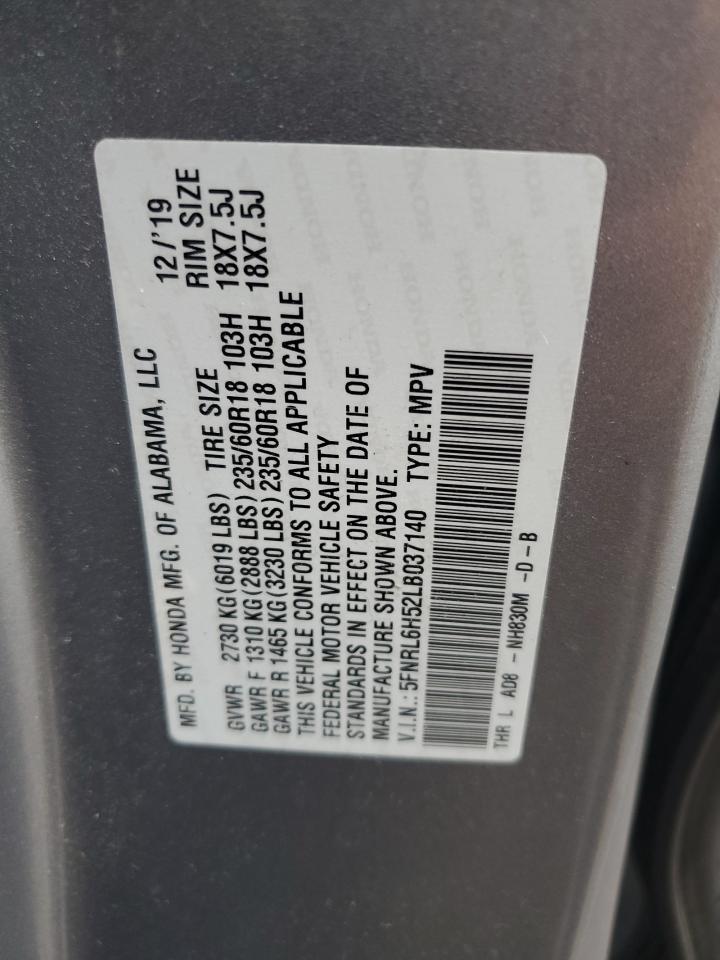 2020 Honda Odyssey Ex VIN: 5FNRL6H52LB037140 Lot: 62590875