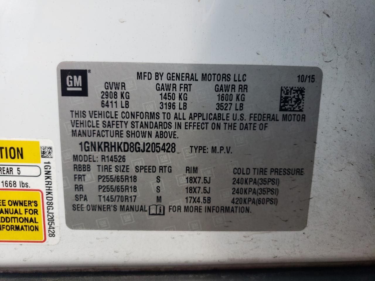 2016 Chevrolet Traverse Lt VIN: 1GNKRHKD8GJ205428 Lot: 60984585