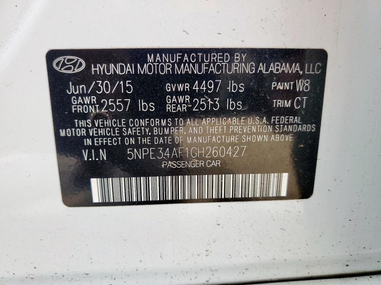 HYUNDAI SONATA 2016 VIN 5NPE34AF1GH260427 photo 12