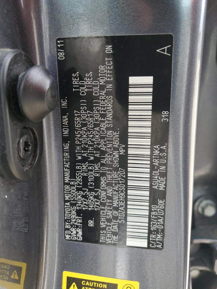 2012 Toyota Highlander Base VIN: 5TDZA3EH9CS017207 Lot: 61741425