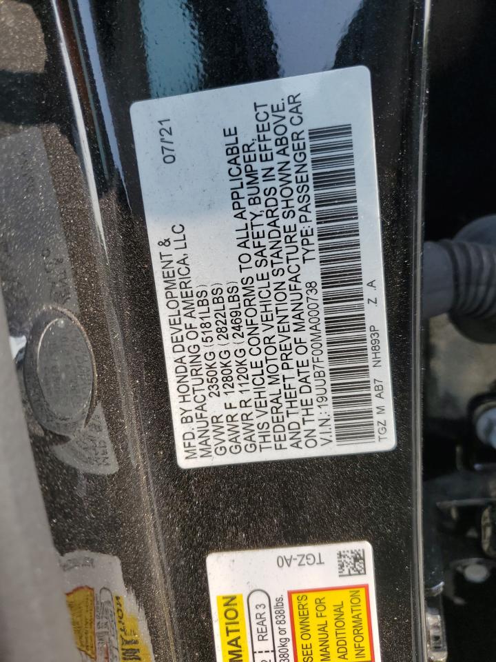 2021 Acura Tlx Type S VIN: 19UUB7F00MA000738 Lot: 59111205