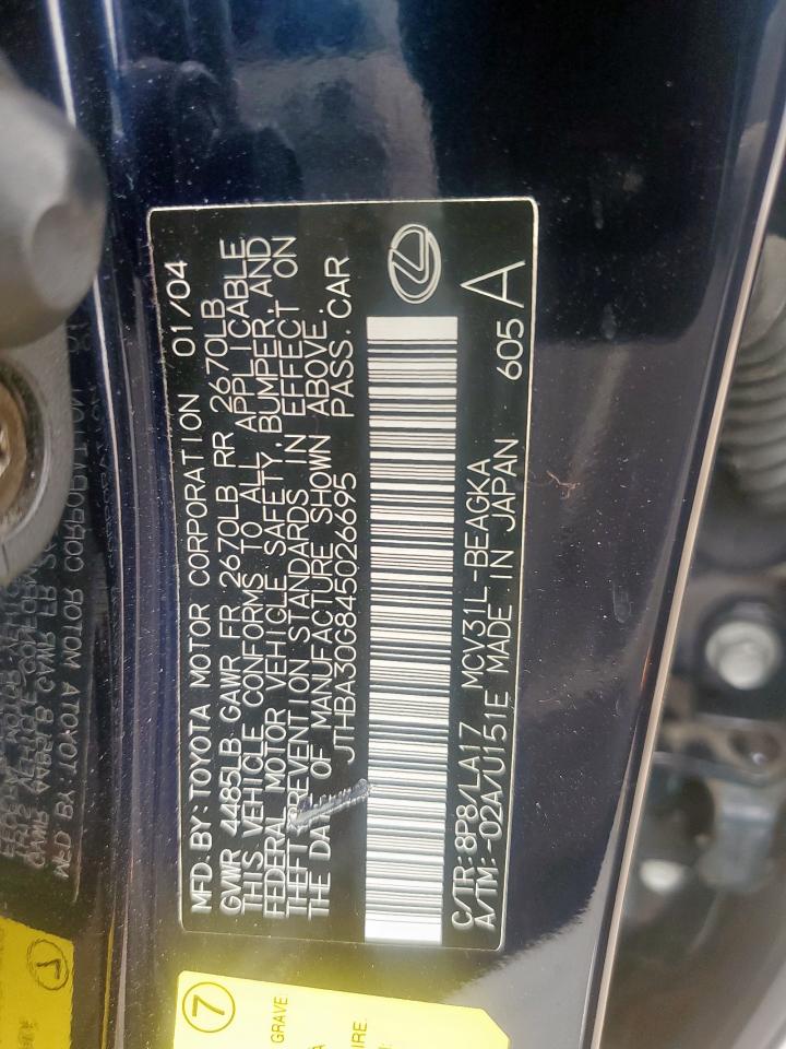 2004 Lexus Es 330 VIN: JTHBA30G845026695 Lot: 59779895