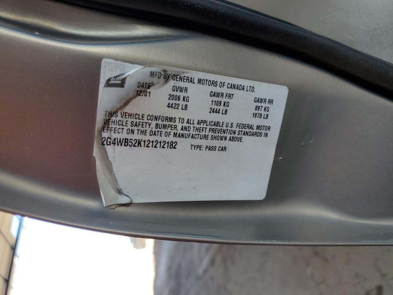 2002 Buick Regal Ls VIN: 2G4WB52K121212182 Lot: 61540545