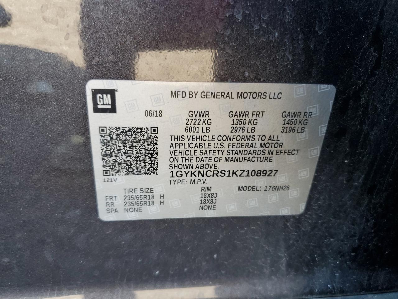 2019 Cadillac Xt5 Luxury VIN: 1GYKNCRS1KZ108927 Lot: 61185875