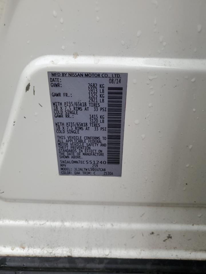 2014 Infiniti Qx60 VIN: 5N1AL0MN7EC551240 Lot: 61736905