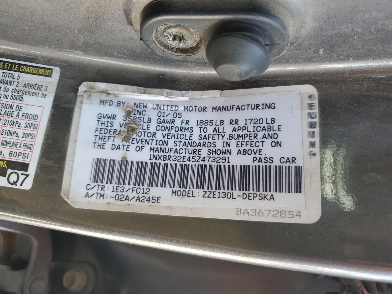 1nxbr32e45z473291 1NXBR32E45Z473291 2005 Toyota Corolla Ce