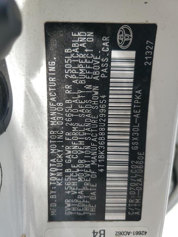 2008 Toyota Avalon Xl VIN: 4T1BK36B88U299654 Lot: 62095655
