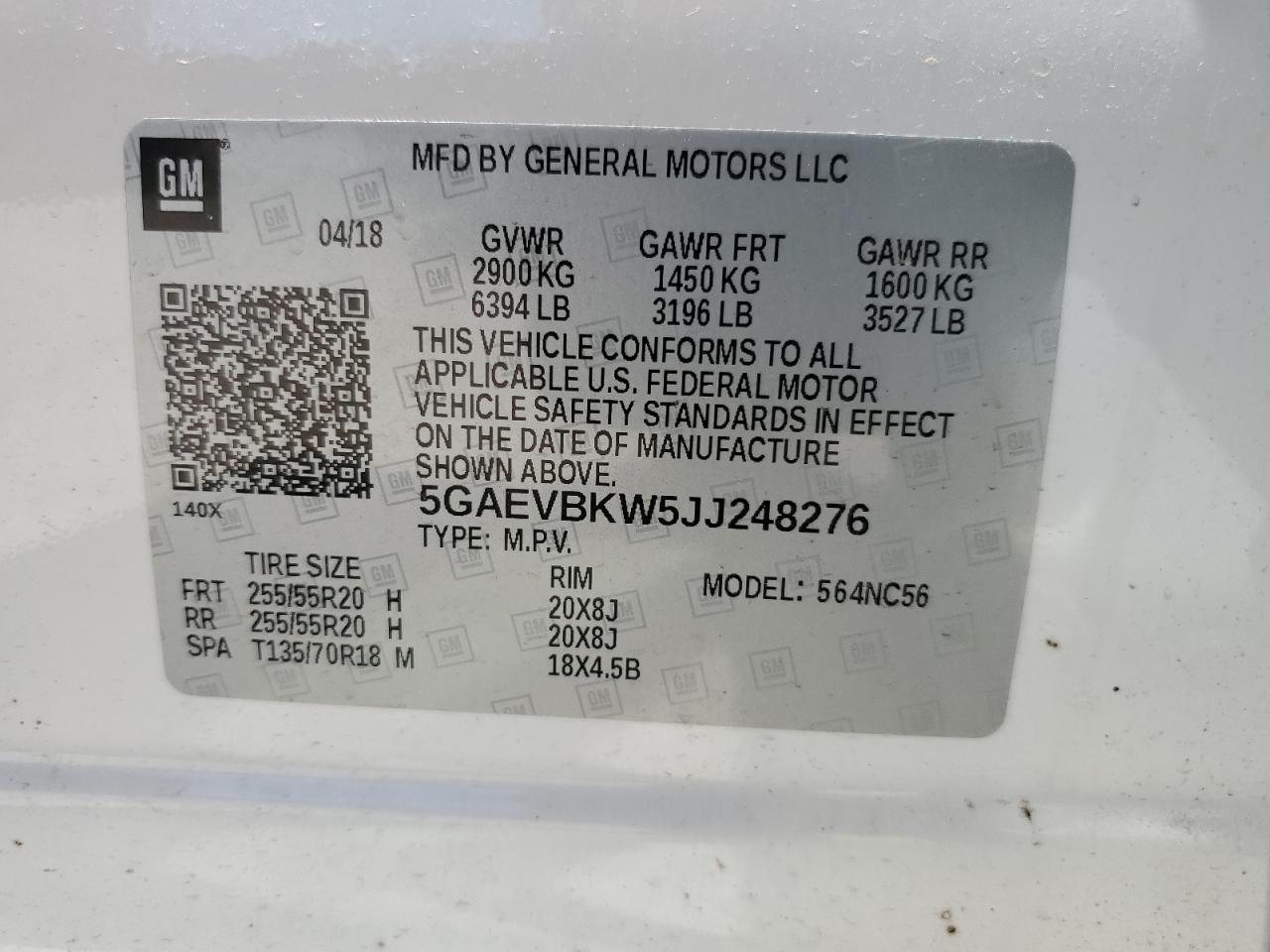 2018 Buick Enclave Premium VIN: 5GAEVBKW5JJ248276 Lot: 60686585