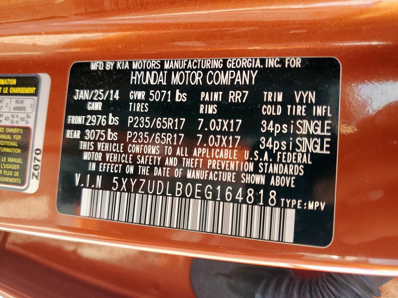 2014 Hyundai Santa Fe Sport VIN: 5XYZUDLB0EG164818 Lot: 60989955