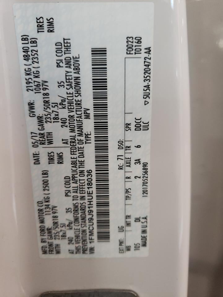 2017 Ford Escape Titanium VIN: 1FMCU9J91HUE18036 Lot: 59882835