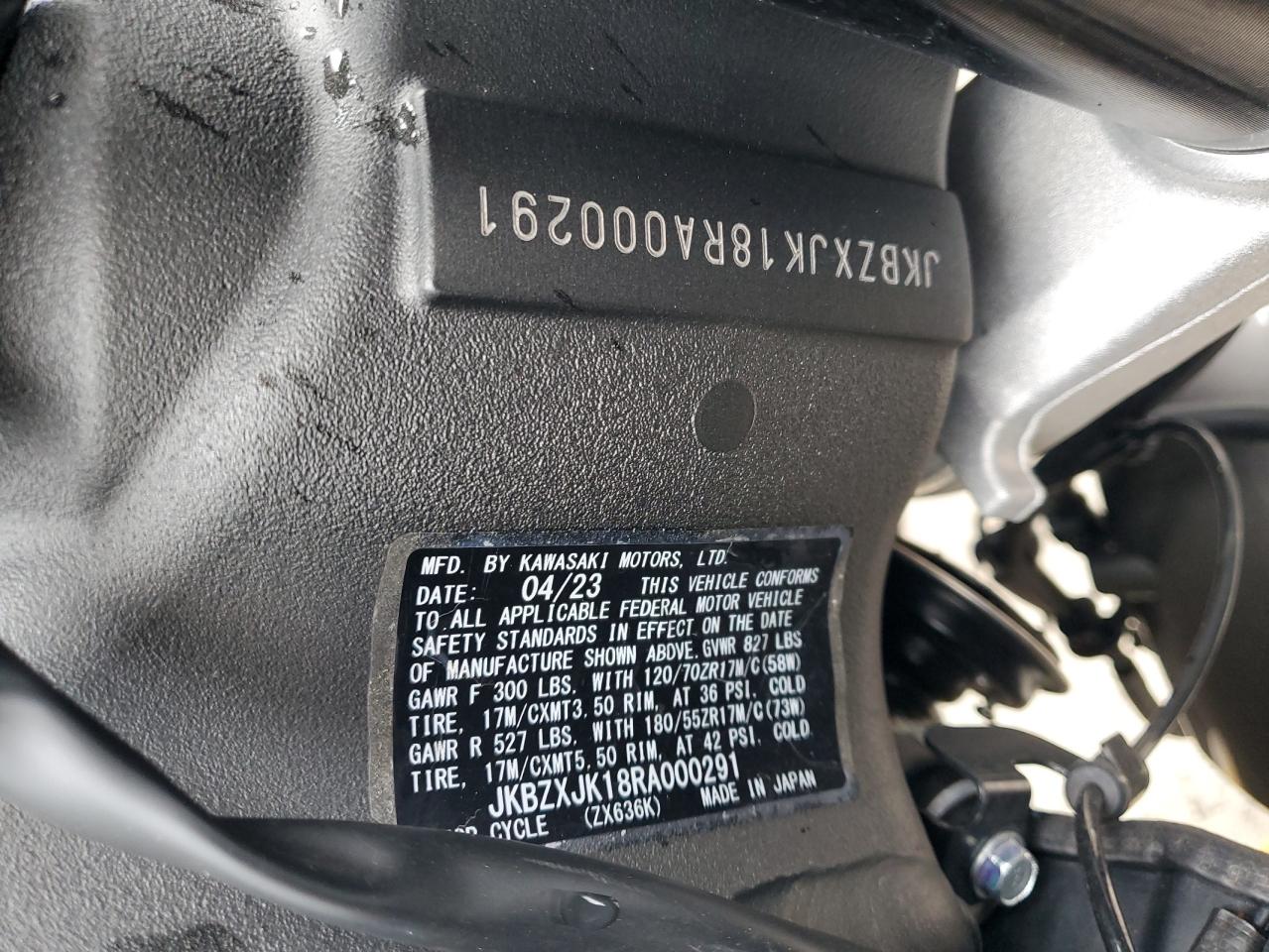 2024 Kawasaki Zx636 K VIN: JKBZXJK18RA000291 Lot: 59613245
