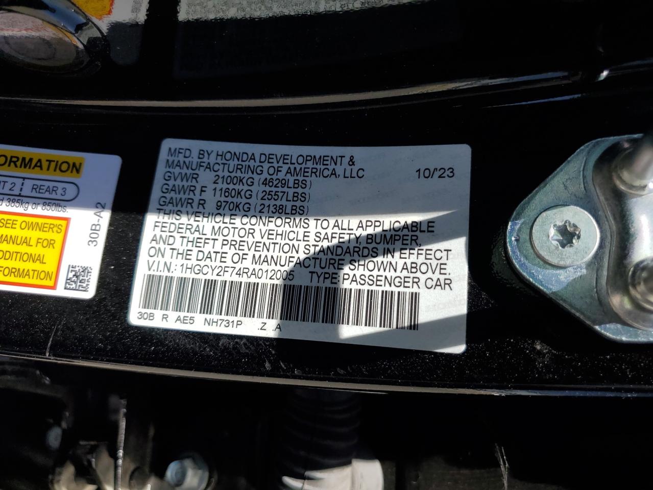 2024 Honda Accord Hybrid Sport-L VIN: 1HGCY2F74RA012005 Lot: 61832425