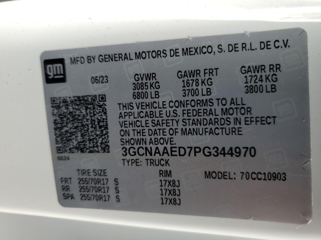 2023 Chevrolet Silverado C1500 VIN: 3GCNAAED7PG344970 Lot: 62683575