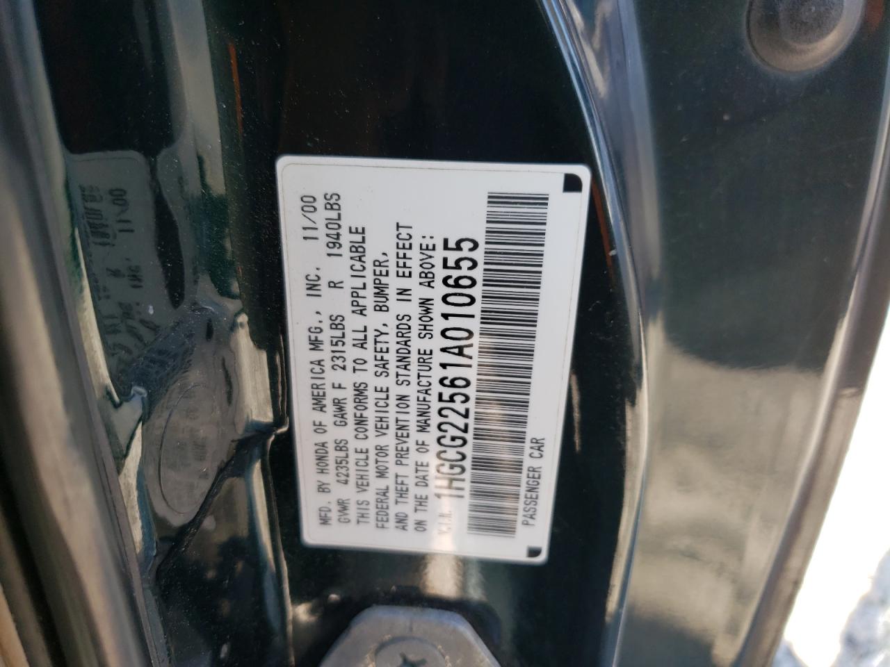 2001 Honda Accord Ex VIN: 1HGCG22561A010655 Lot: 62151155