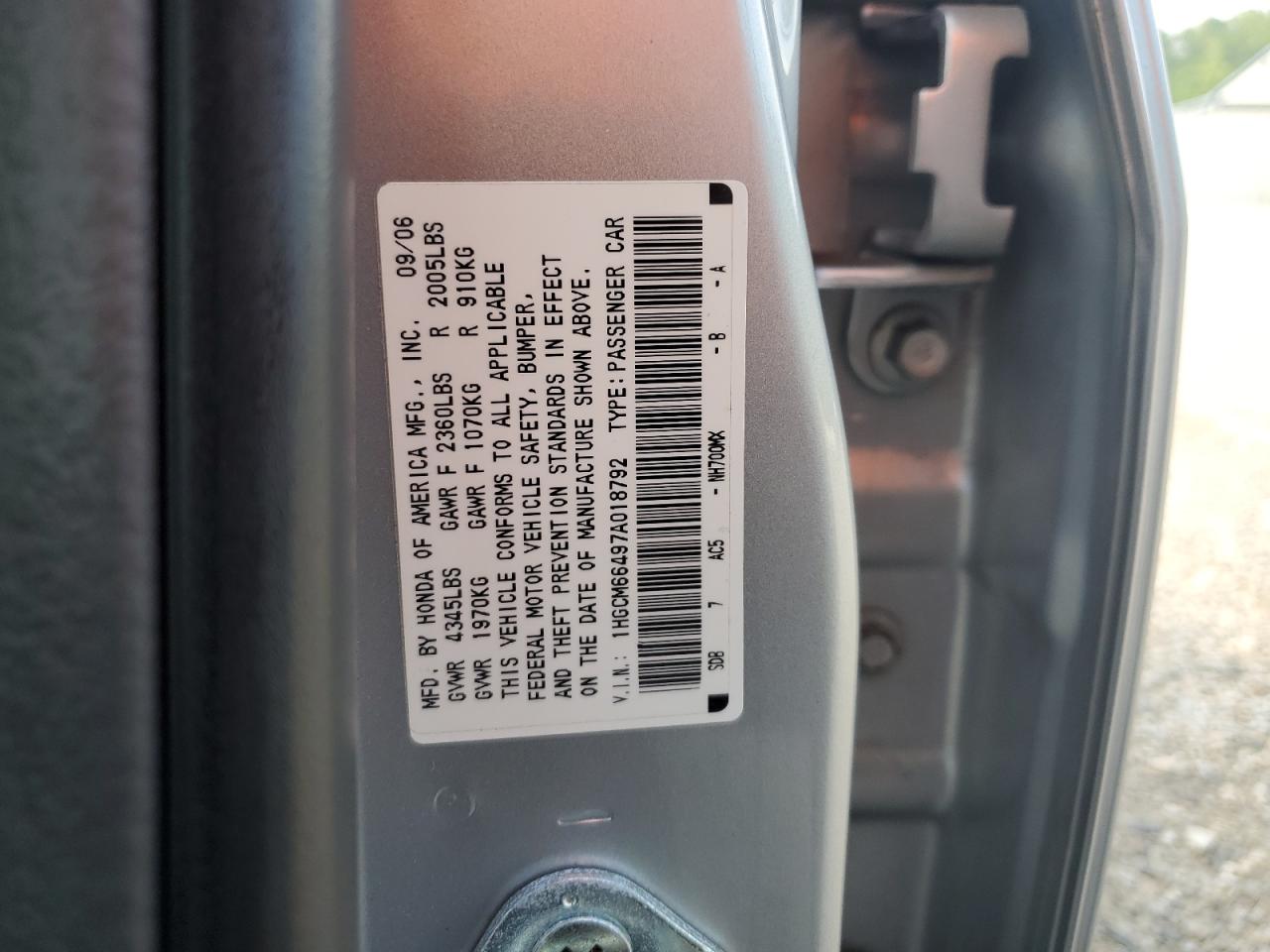 HONDA ACCORD 2007 VIN 1HGCM66497A018792 zdjęcie 12