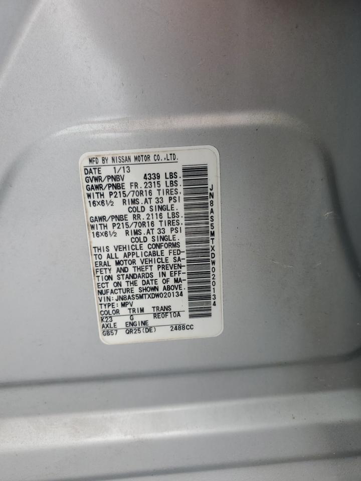 2013 Nissan Rogue S VIN: JN8AS5MTXDW020134 Lot: 62885845
