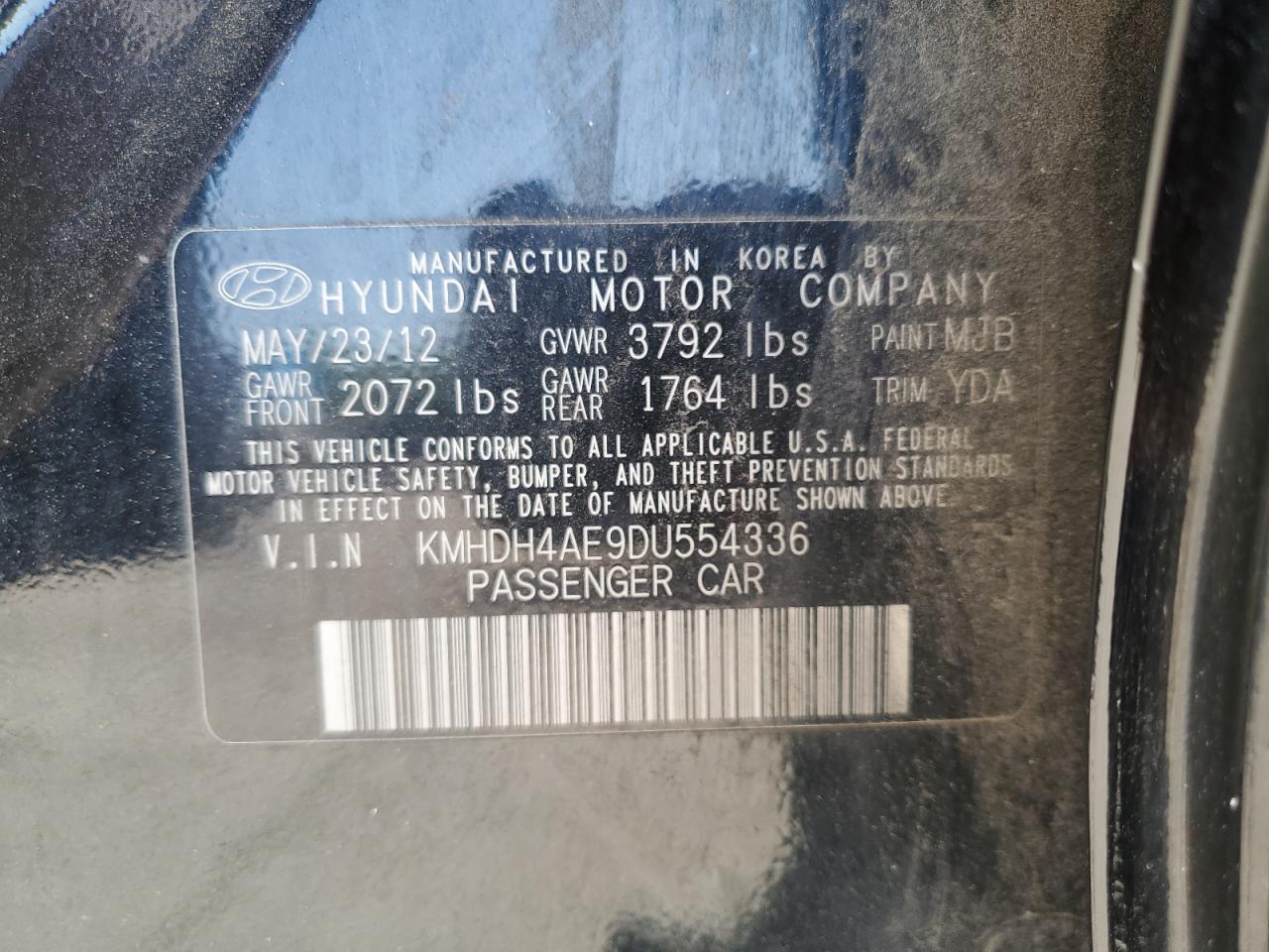 2013 Hyundai Elantra Gls VIN: KMHDH4AE9DU554336 Lot: 58862785