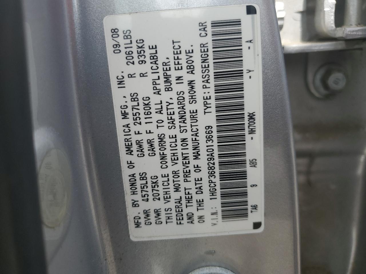 2009 Honda Accord Exl VIN: 1HGCP36829A013669 Lot: 60031055