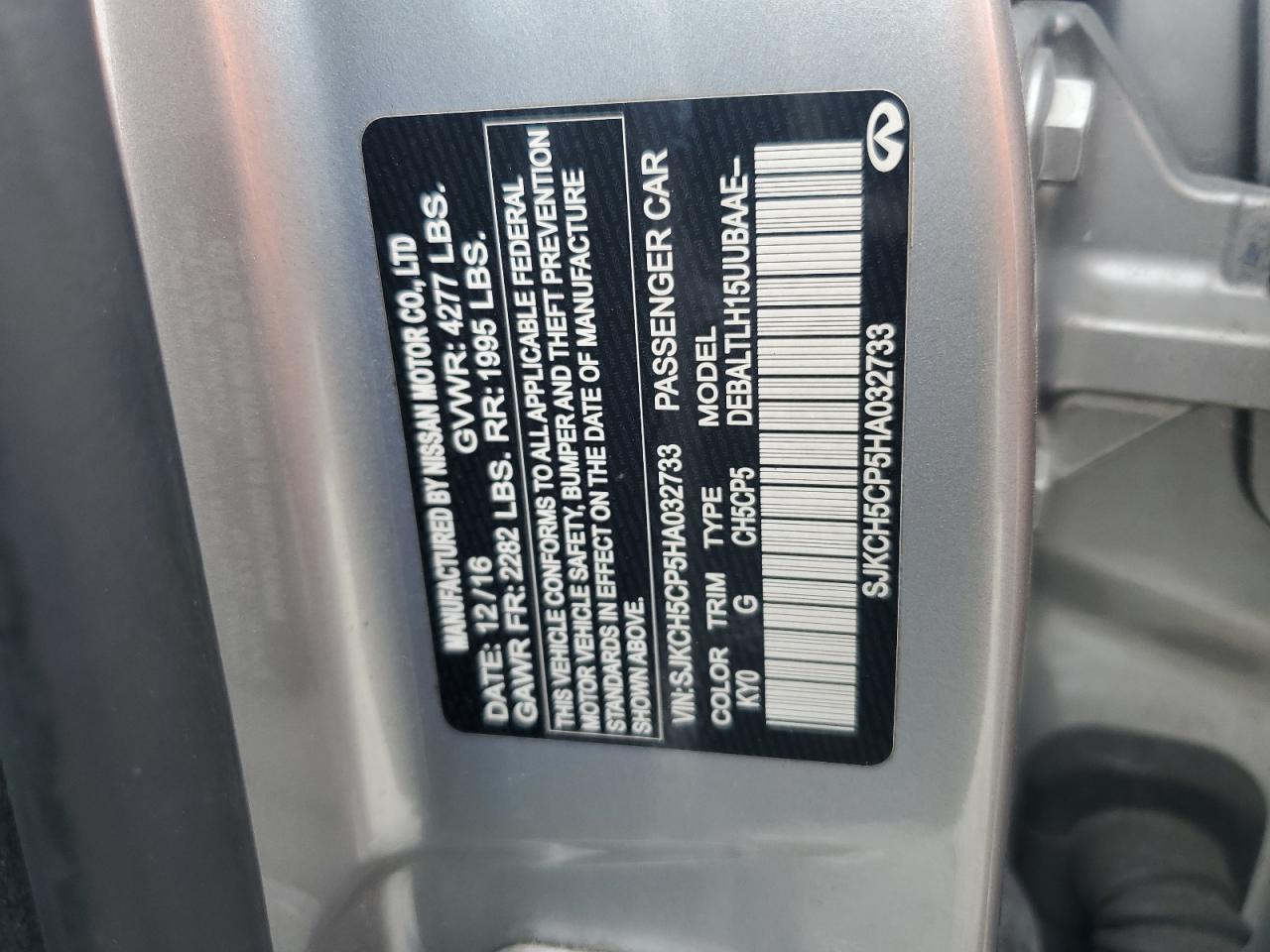 2017 Infiniti Qx30 Base VIN: SJKCH5CP5HA032733 Lot: 59204845