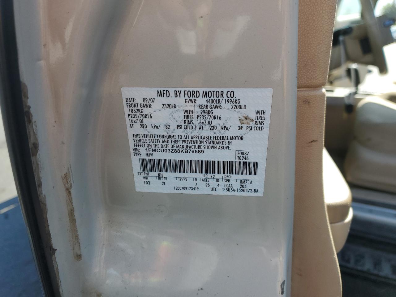 FORD ESCAPE 2008 VIN 1FMCU03Z88KB76589 photo 13