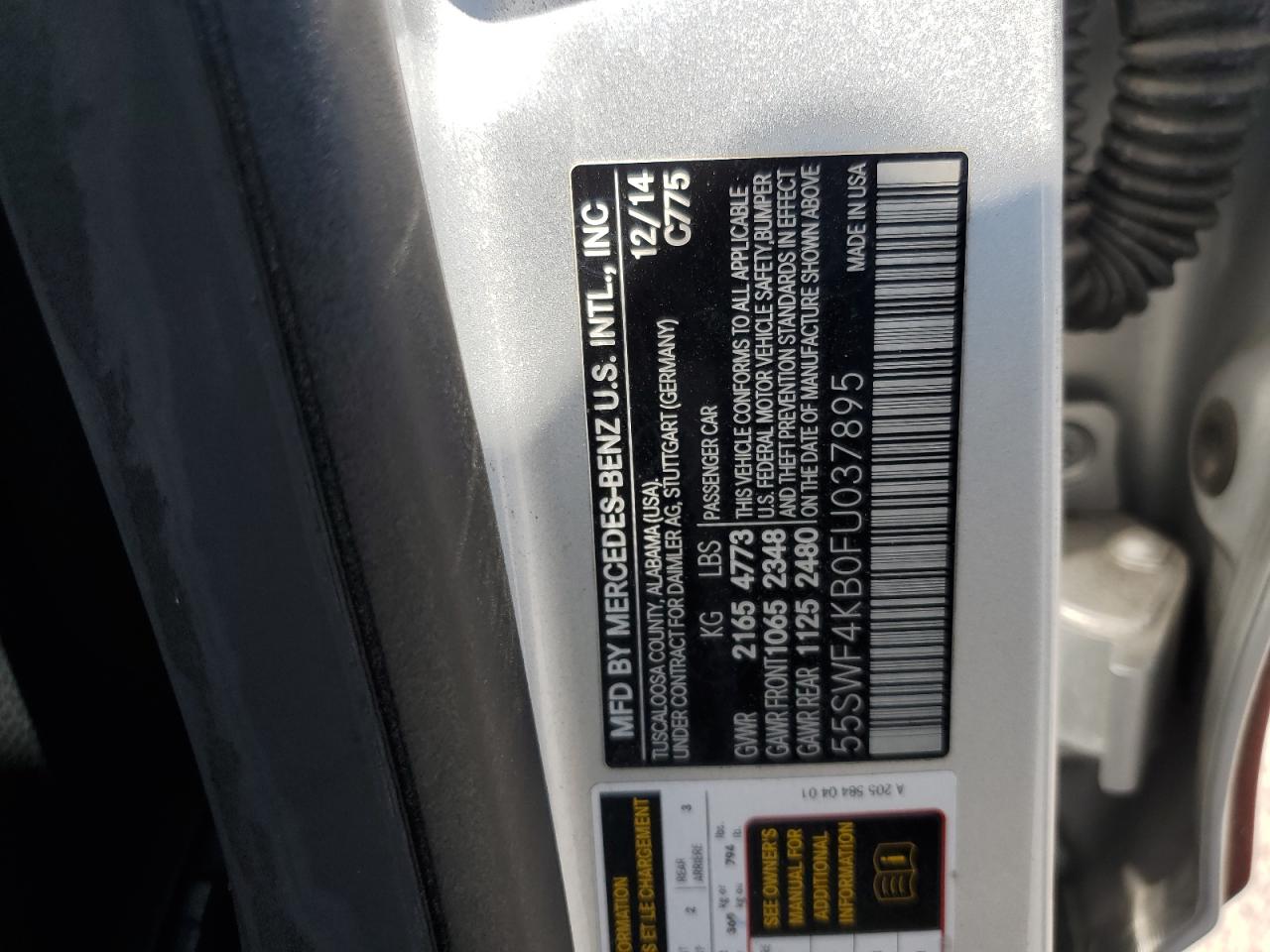 MERCEDES-BENZ C-CLASS 2015 VIN 55SWF4KB0FU037895 photo 12