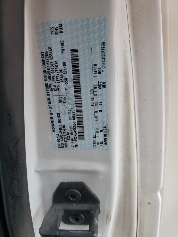 2005 Ford Econoline E450 Super Duty Cutaway Van VIN: 1FDXE45S55HA05135 Lot: 59789885