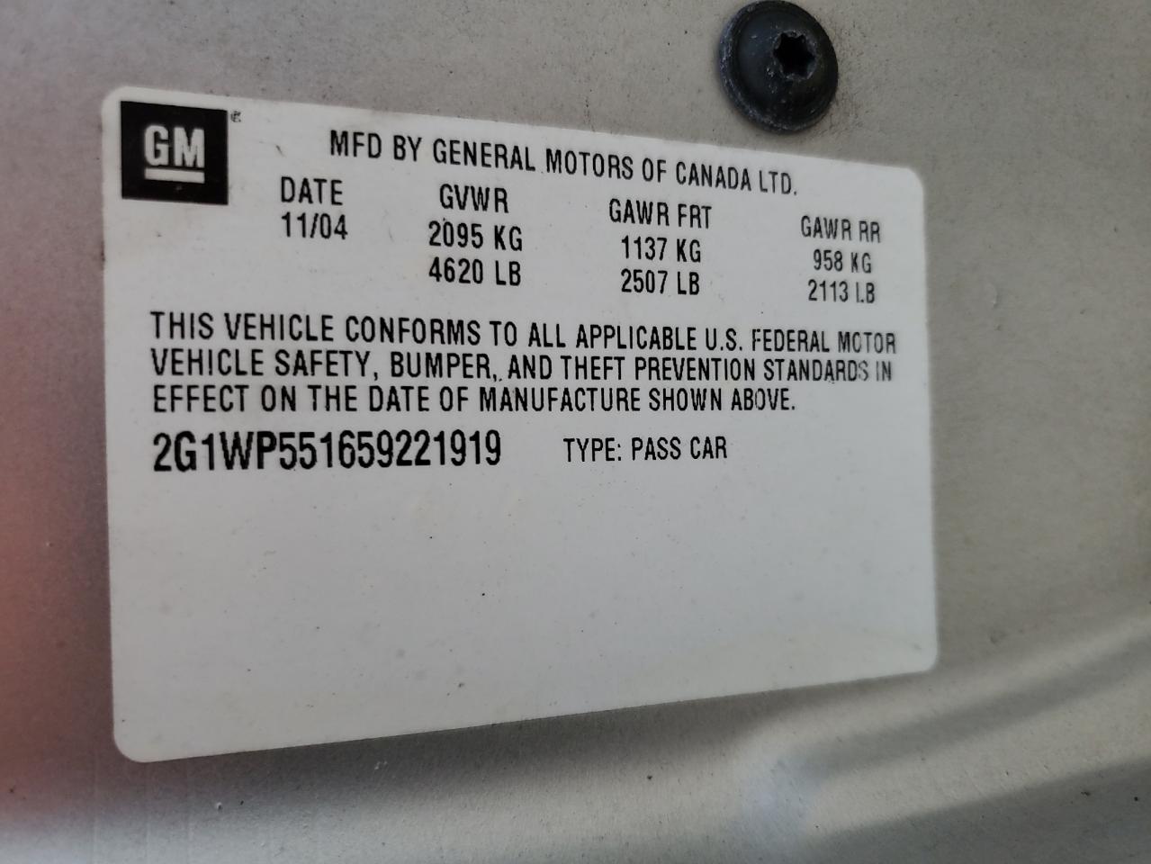 2005 Chevrolet Impala Ss VIN: 2G1WP551659221919 Lot: 61095495