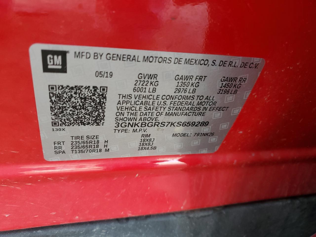 2019 Chevrolet Blazer 2Lt VIN: 3GNKBGRS7KS659289 Lot: 60071825