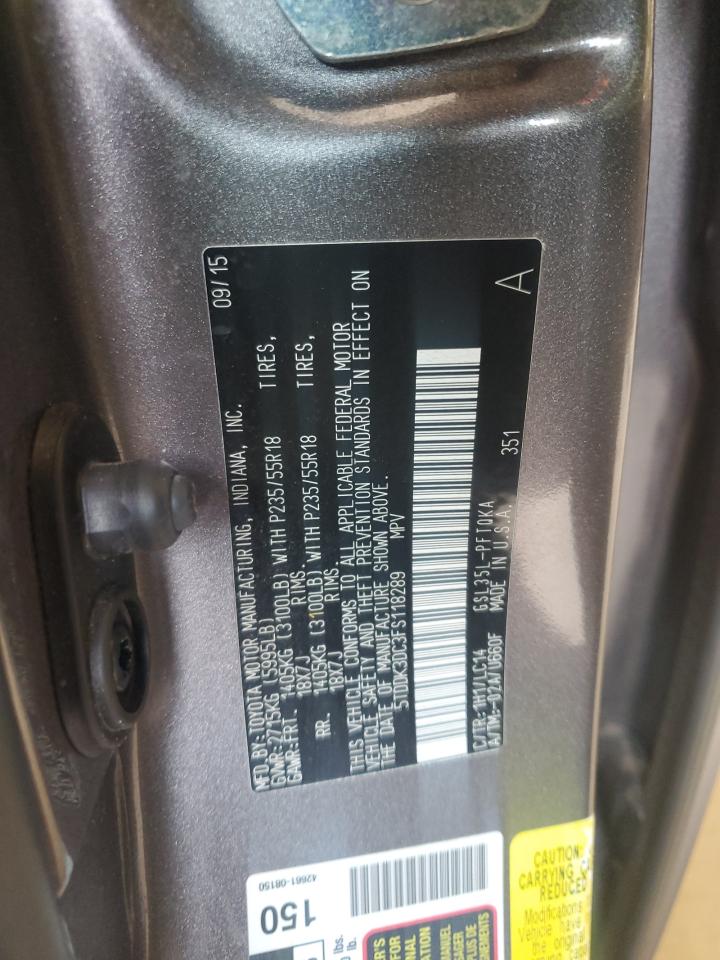 2015 Toyota Sienna Xle VIN: 5TDDK3DC3FS118289 Lot: 60559155