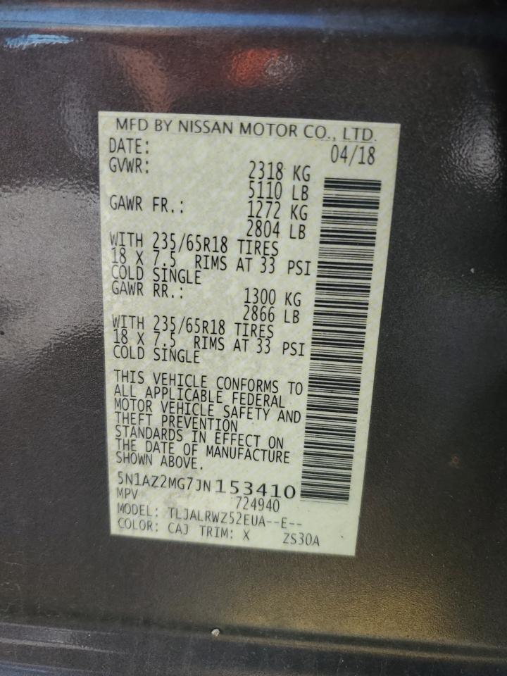 2018 Nissan Murano S VIN: 5N1AZ2MG7JN153410 Lot: 61012675