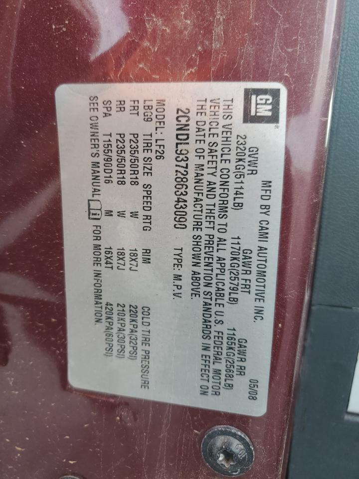 2008 Chevrolet Equinox Sport VIN: 2CNDL937286343090 Lot: 60438475