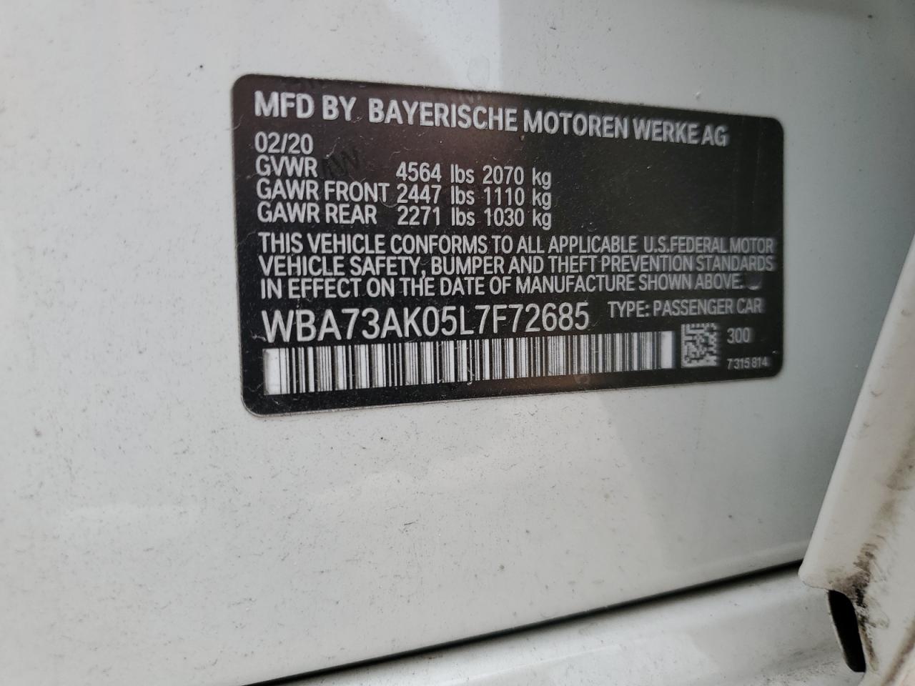 2020 BMW 228Xi VIN: WBA73AK05L7F72685 Lot: 62891975