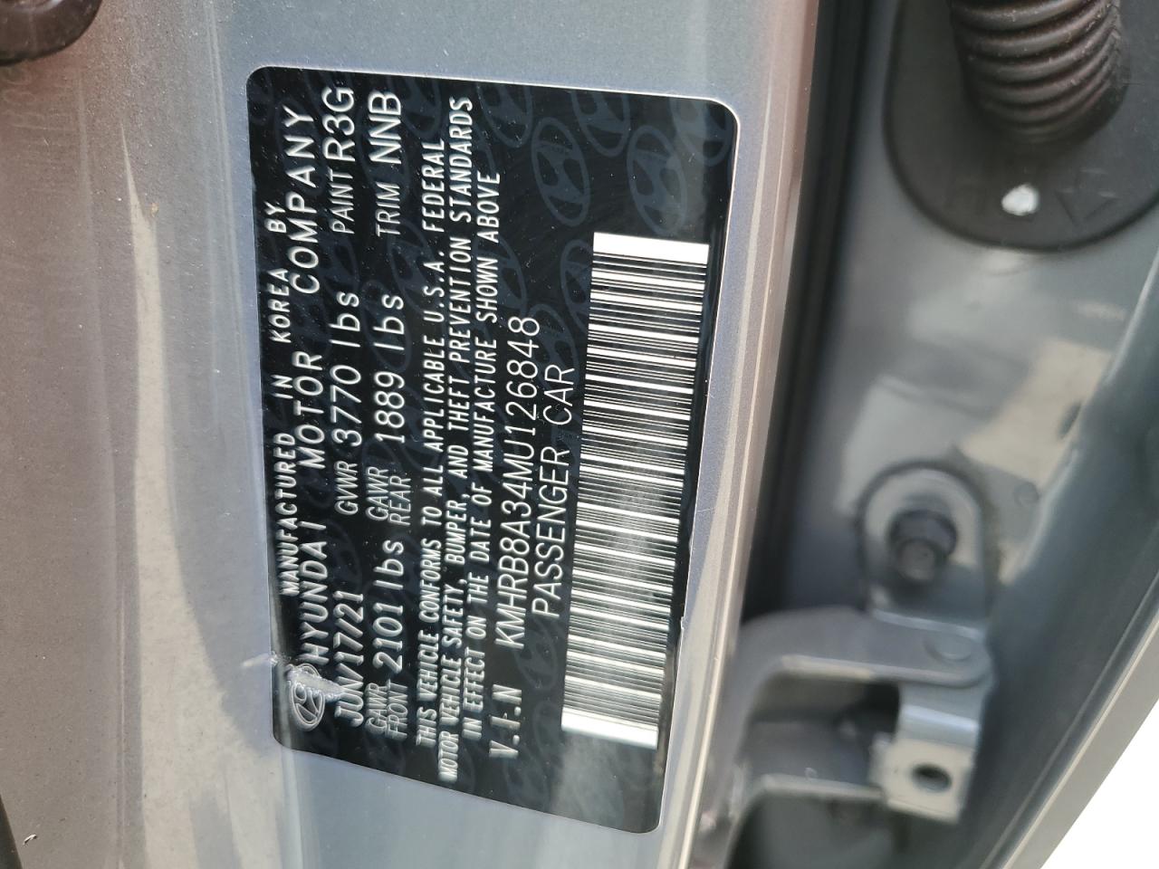 2021 Hyundai Venue Se VIN: KMHRB8A34MU126848 Lot: 60892645