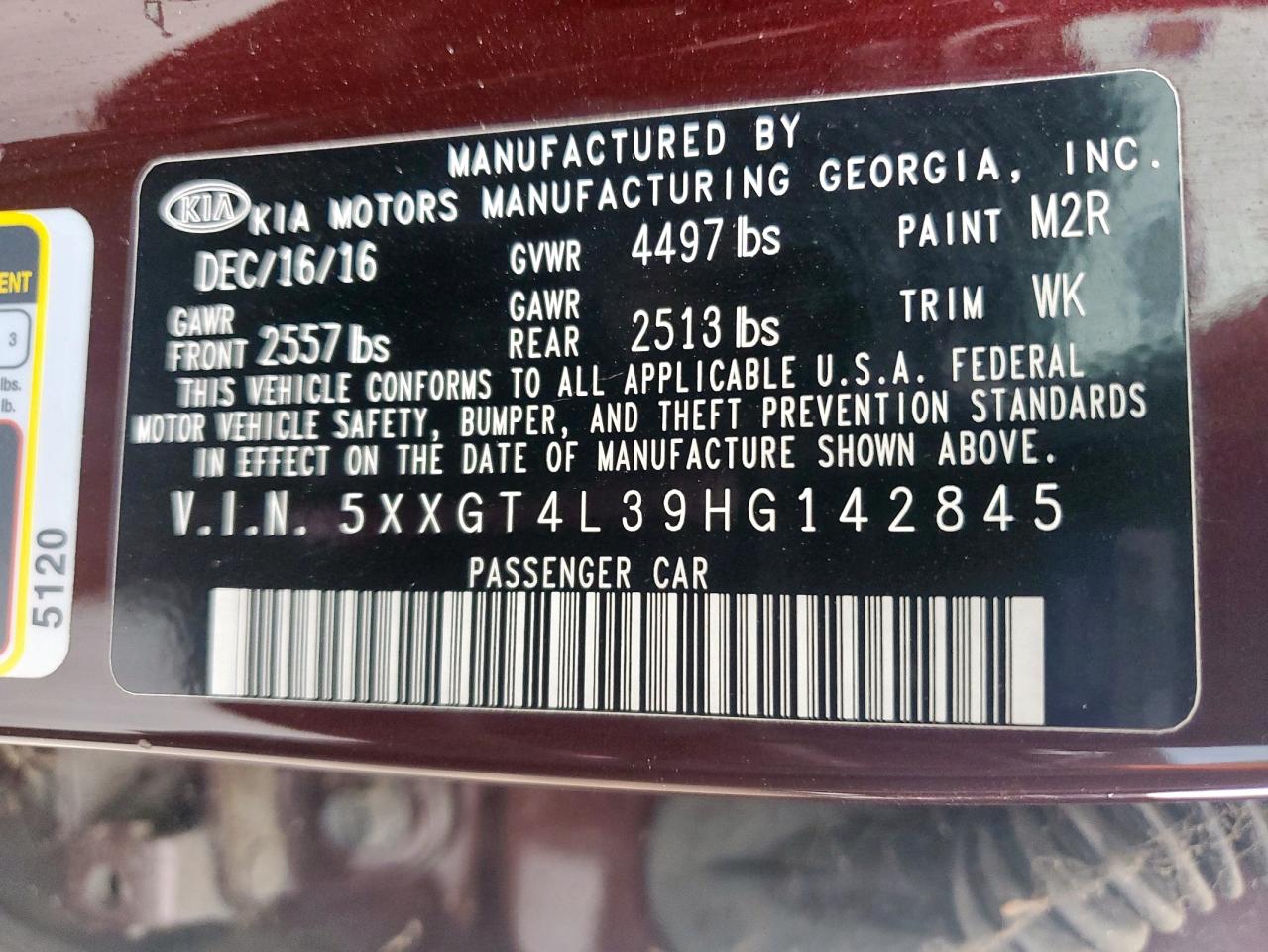 2017 Kia Optima Lx VIN: 5XXGT4L39HG142845 Lot: 60376435