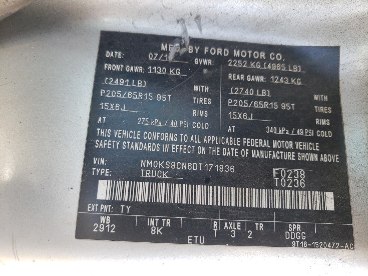 2012 Ford Transit Connect Xlt Premium VIN: NM0KS9CN6DT171836 Lot: 59844875