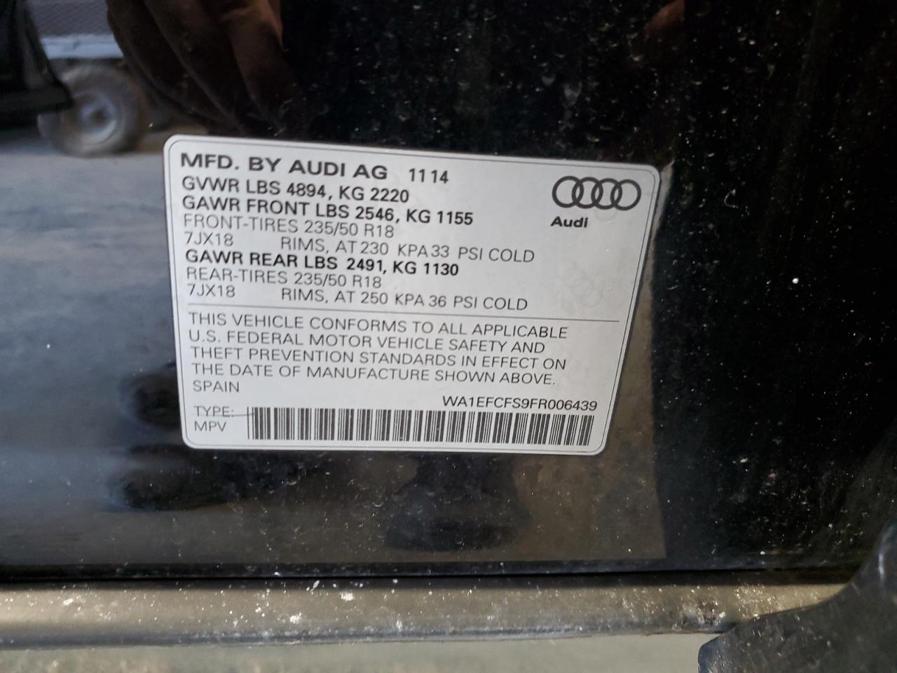 2015 Audi Q3 Premium Plus VIN: WA1EFCFS9FR006439 Lot: 60285225