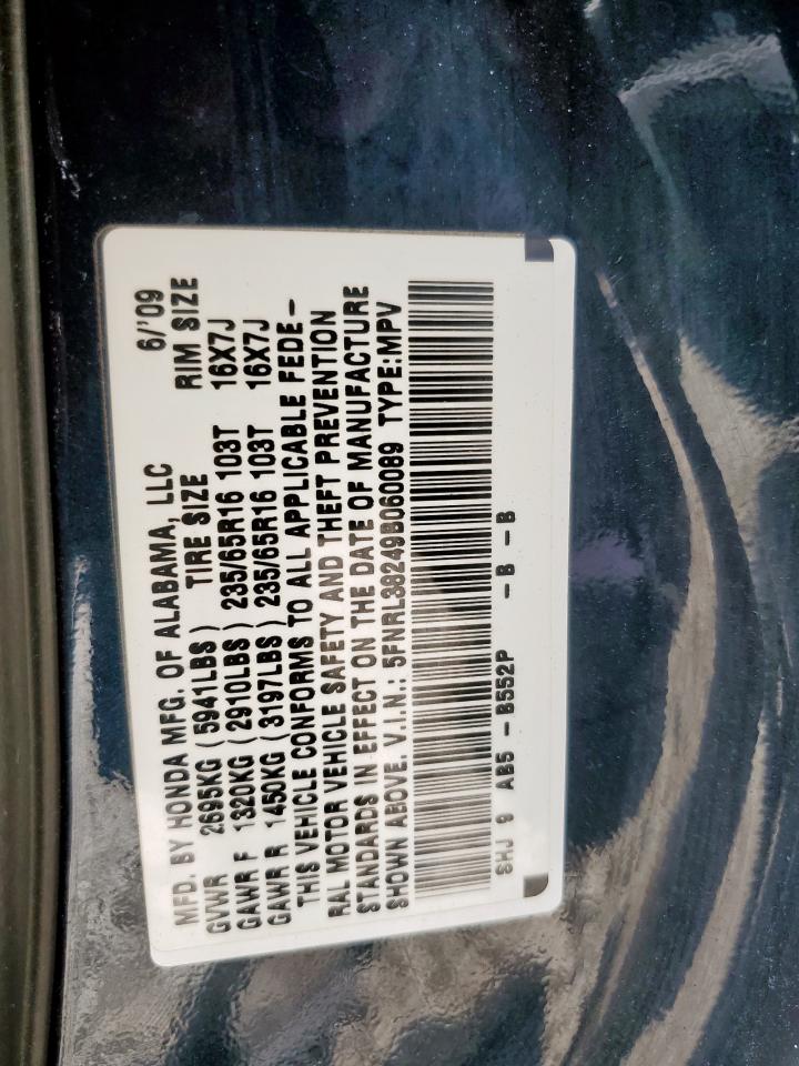 2009 Honda Odyssey Lx VIN: 5FNRL38249B060089 Lot: 62527405